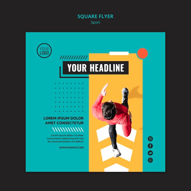 Free PSD flat lay running man square flyer template