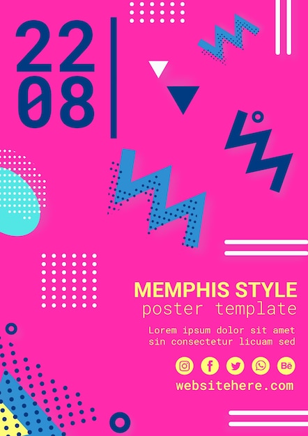 Free PSD flat pink memphis style poster