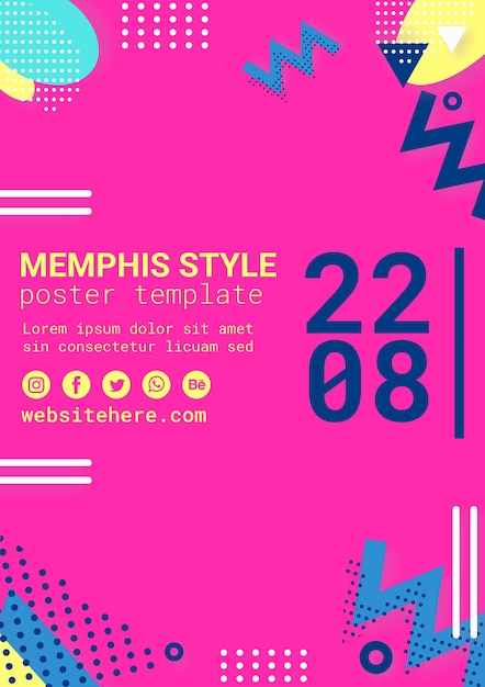 Free PSD flat pink memphis style poster