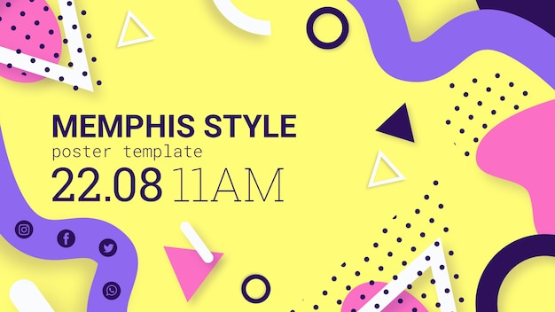 PSD gratuito banner di stile giallo memphis piatto