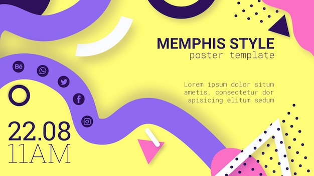 PSD gratuito banner di stile giallo memphis piatto