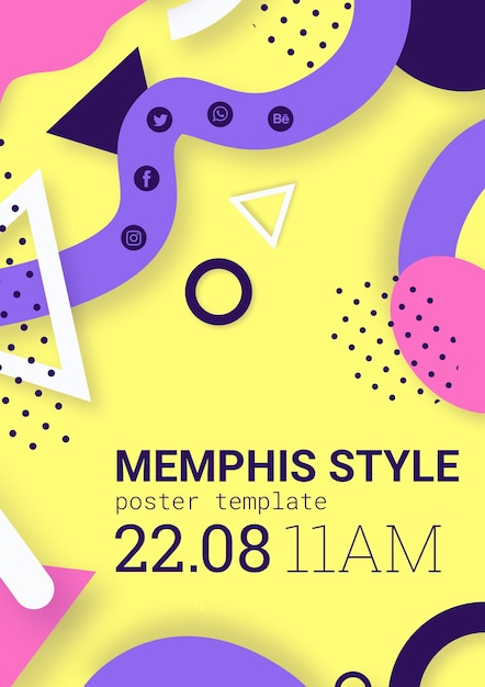 PSD gratuito piatto poster di stile memphis giallo