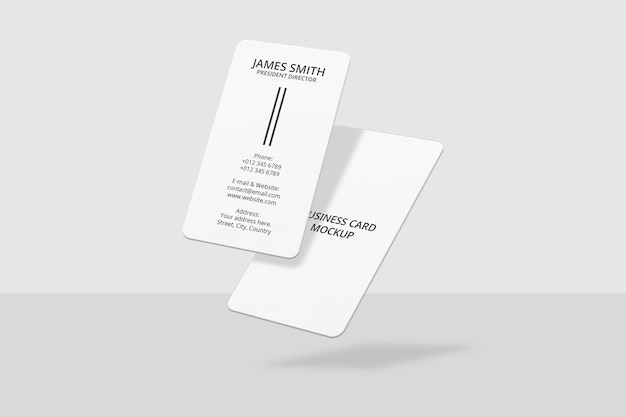 Floating vertical business card mockup design