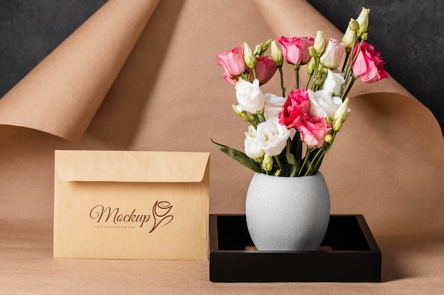 Floral arrangement with mock-up envelope