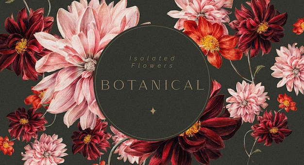 Floral background with beautiful isolated flowers and leaves