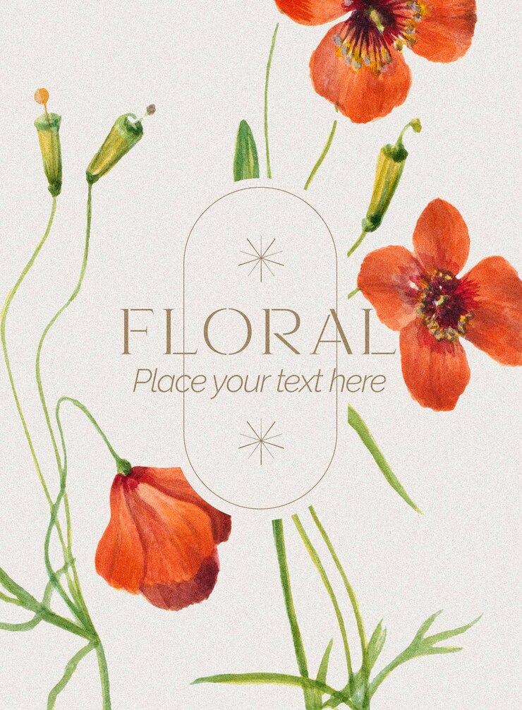 Free PSD floral background with beautiful isolated flowers and leaves