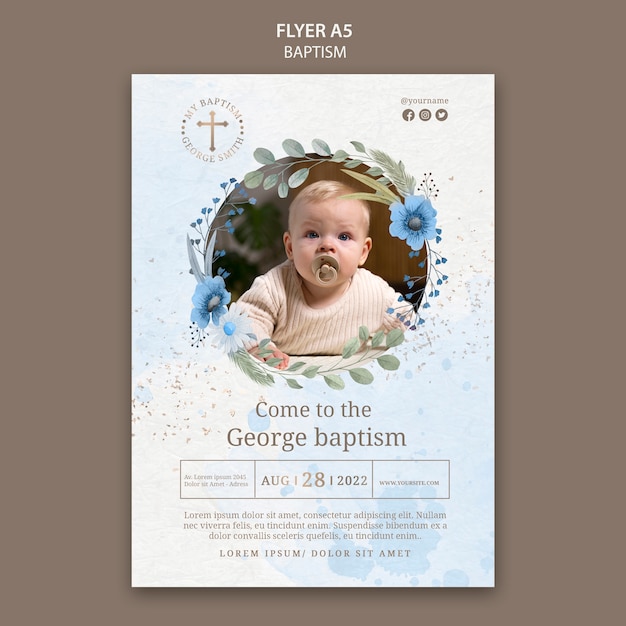 Floral baptism celebration a4 flyer template