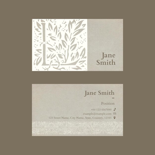 Floral business card template psd with paper texture design