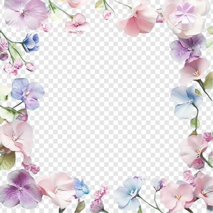 Free PSD floral frame delicate pastel blooms border