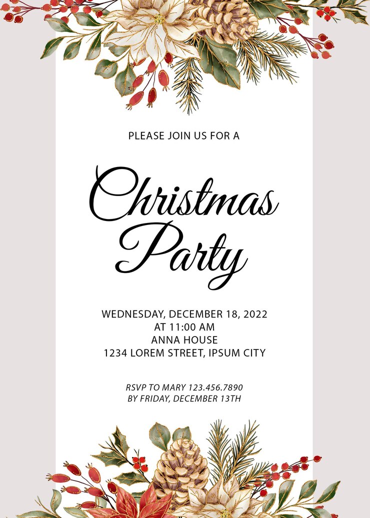 Free PSD floral gold invitation christmas party template