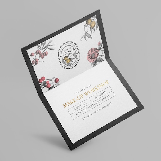 Floral invitation card mockup in black classy design