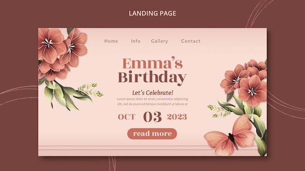 floral landing page template for birthday celebration