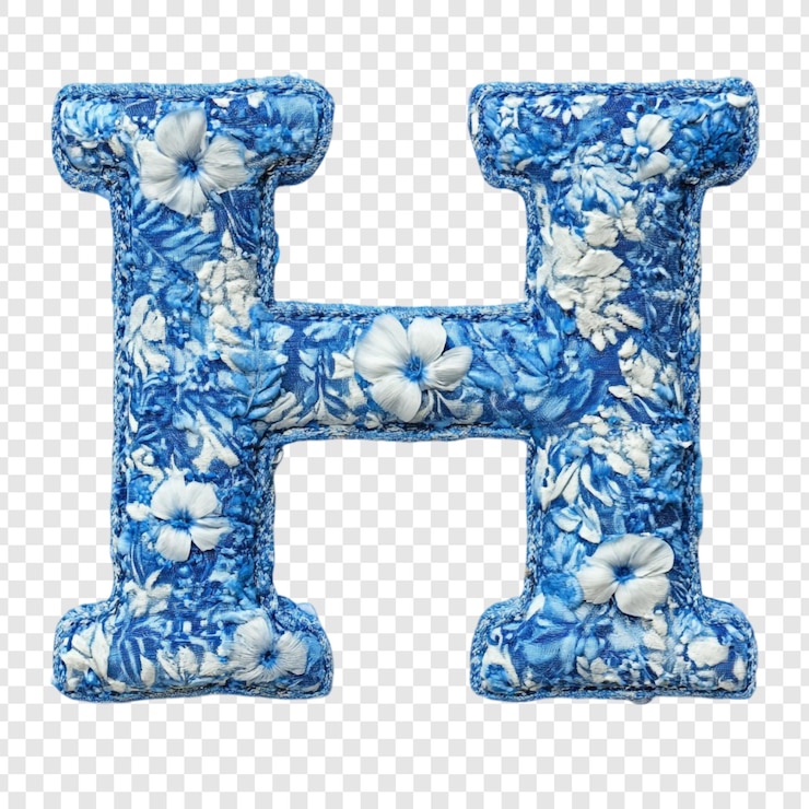 Free PSD floral letter h blue and white embroidered alphabet