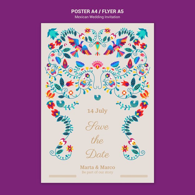 꽃 멕시코 결혼식 초대장 전단지 서식 파일