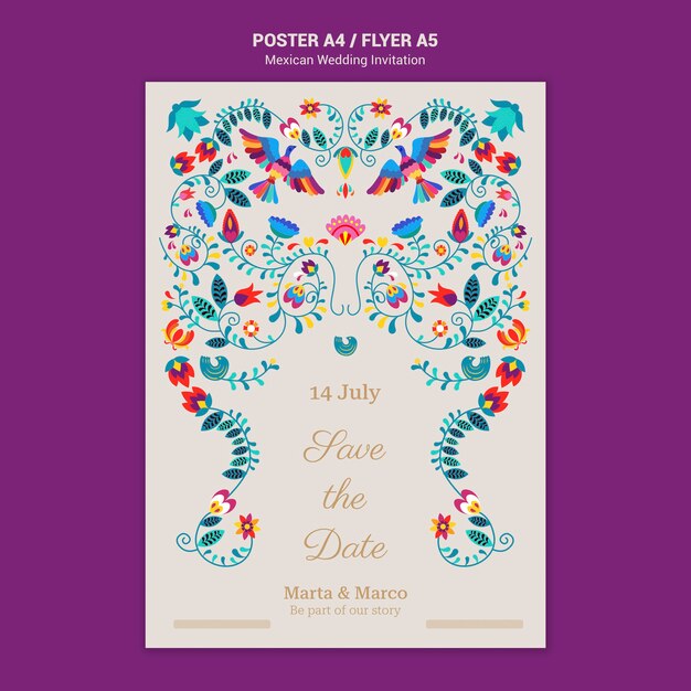 Floral mexican wedding invitation flyer template