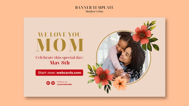 PSD gratuito modello di banner per la celebrazione della festa della mamma floreale
