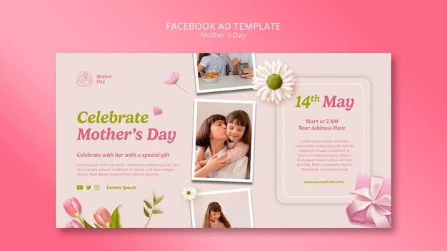 花の母の日のお祝いのfacebookテンプレート