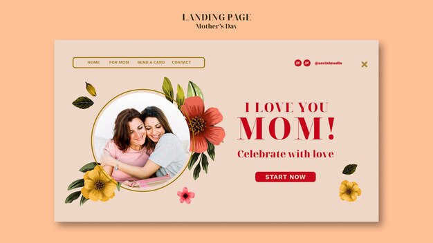 Бесплатный PSD Цветочный веб-шаблон празднования дня матери