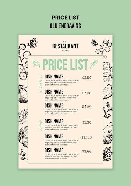 Floral old engraving price list