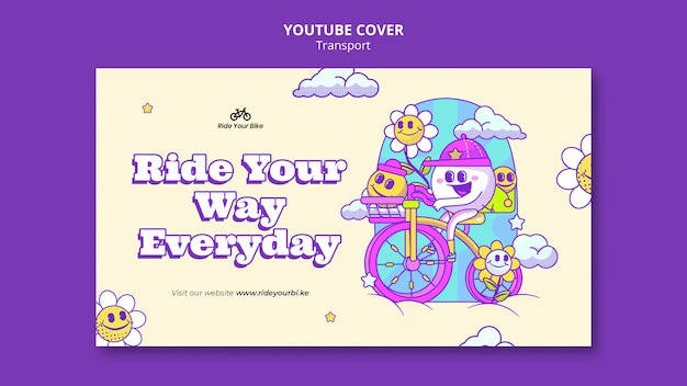 Free PSD floral riding bicycle youtube cover template