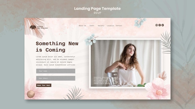 無料PSD フローラルrsvpカードのランディングページ