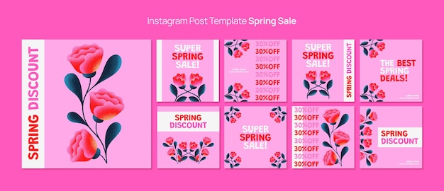 無料PSD フローラルスプリングセールinstagram投稿テンプレート