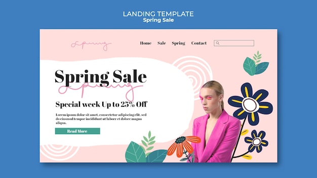 Free PSD floral spring sale landing page template