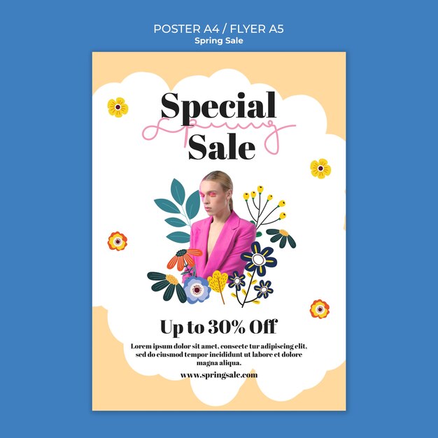 Free PSD floral spring sale poster template