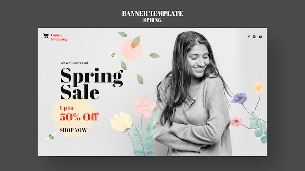 Free PSD floral spring sale template design