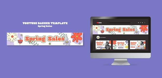 Free PSD floral spring sale youtube banner template