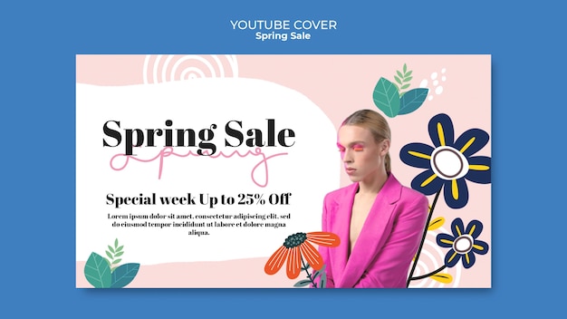 Шаблон обложки youtube для цветочной весенней распродажи