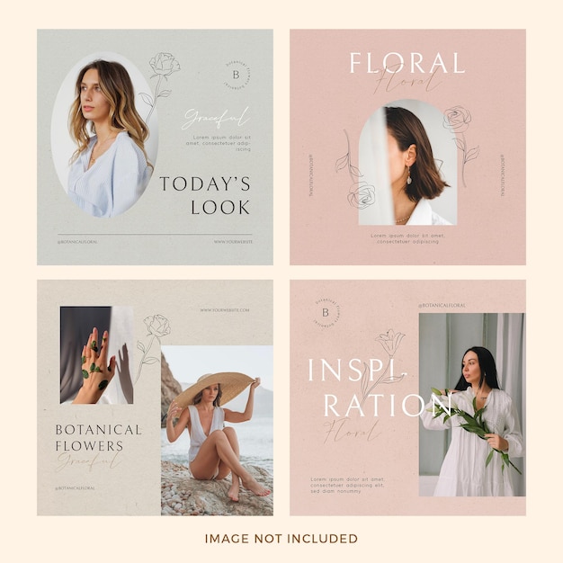 Floral template instagram post set premium psd