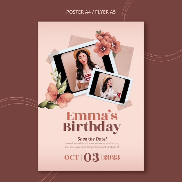 Floral vertical poster template for birthday celebration