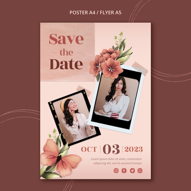 Free PSD floral vertical poster template for birthday celebration