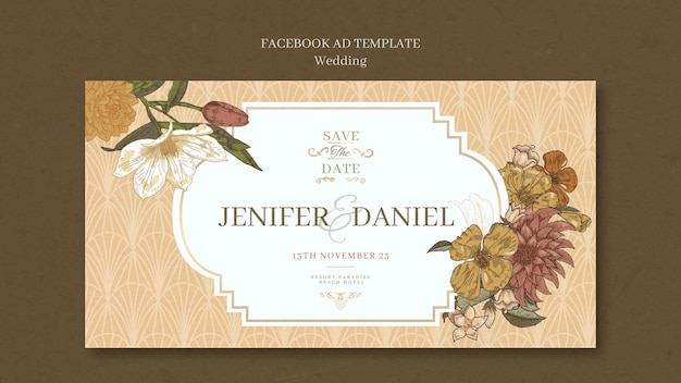 Бесплатный PSD Цветочный свадебный шаблон facebook