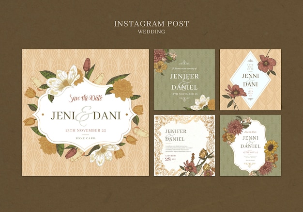 無料PSD 花の結婚式のお祝いのinstagramの投稿