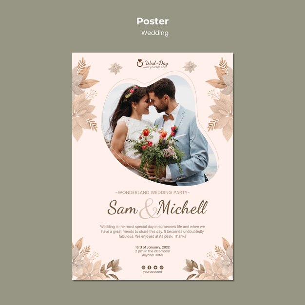 Floral wedding couple poster template