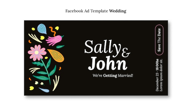 Floral wedding facebook ad template design