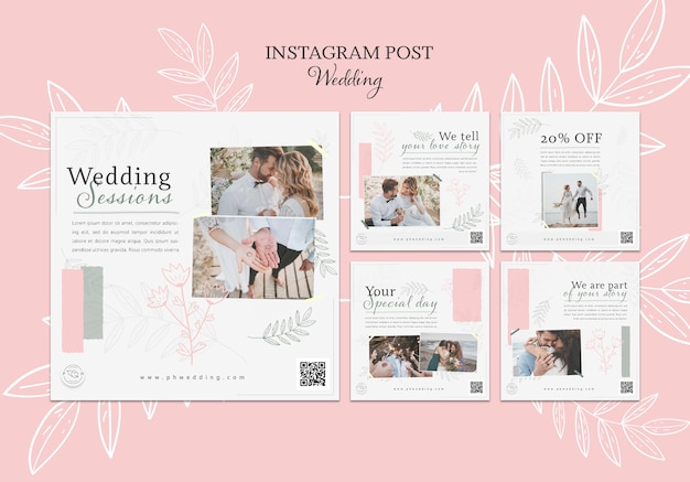 Free PSD floral wedding instagram posts collection