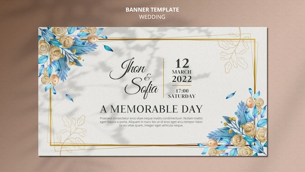 Бесплатный PSD Цветочный свадебный шаблон баннера приглашения