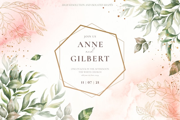 Floral wedding invitation template with soft flowers
