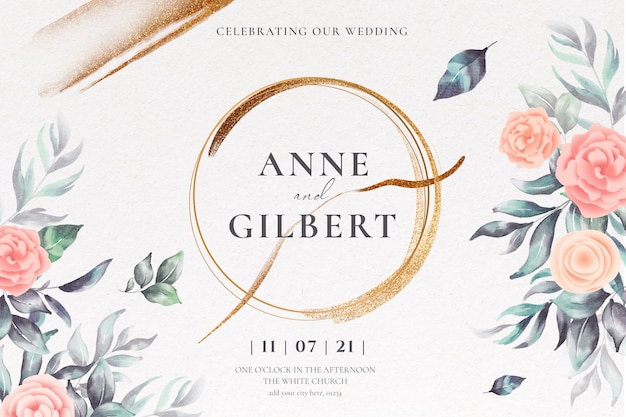 Free PSD floral wedding invitation template with soft flowers