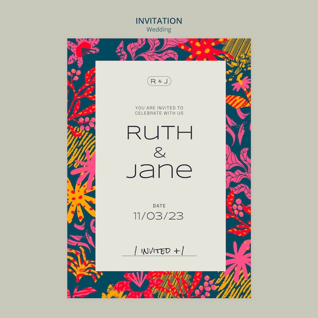 Free PSD floral wedding invitation template