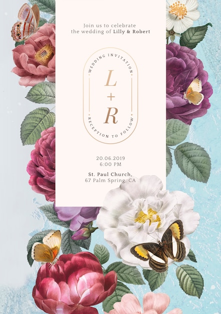 Free PSD floral wedding invitation