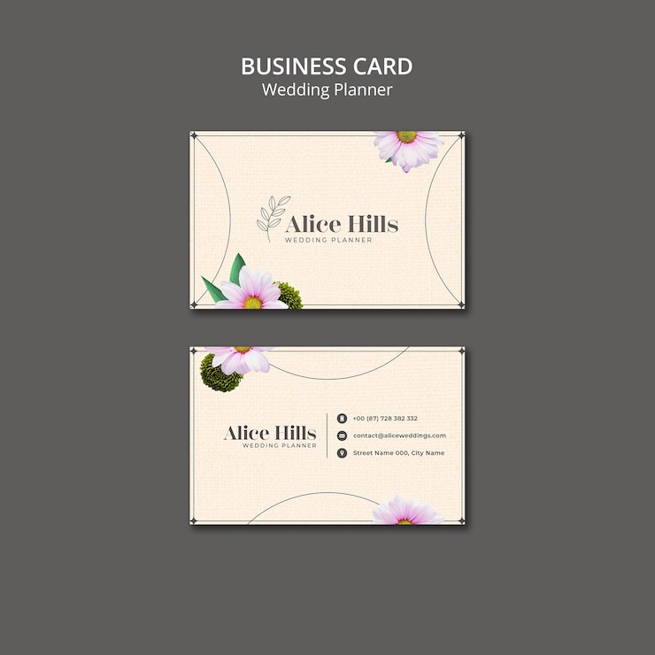 Free PSD floral wedding planner business card