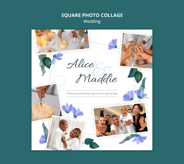 Free PSD floral wedding square photo collage template