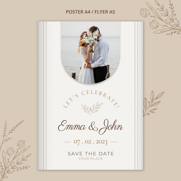 PSD gratuito modello di poster verticale per matrimonio floreale