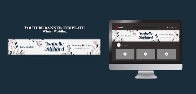 Free PSD floral winter wedding youtube banner template