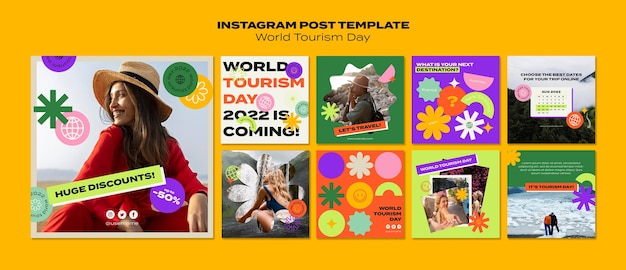 PSD gratuito pacchetto postale instagram per la giornata mondiale del turismo floreale