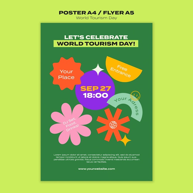 PSD gratuito manifesto della giornata mondiale del turismo floreale